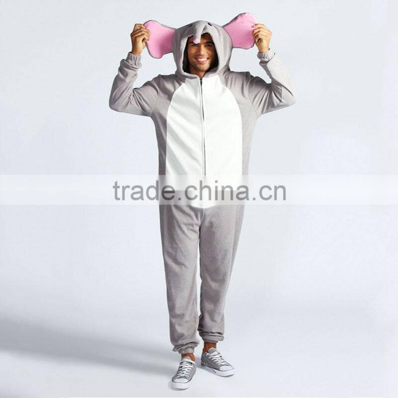 Custom cheap adult plus size flannel elephant onesie adult