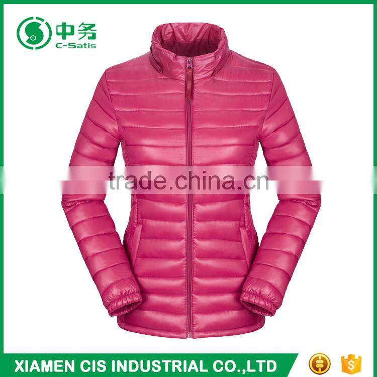 Morden Style Pink Women Ultra Light Down Jacket with Detachable Hood