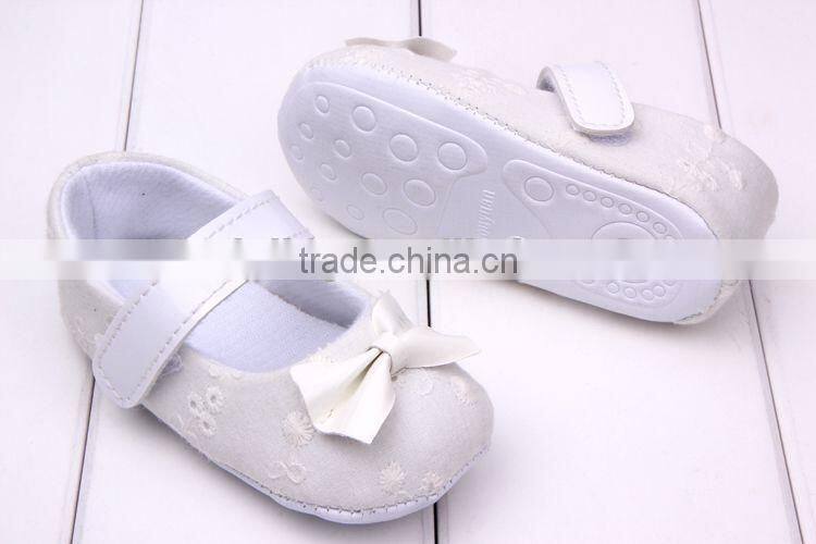 100% cotton white baby shoe with white bow wholesale kids shoes infant walking shoes baby walker