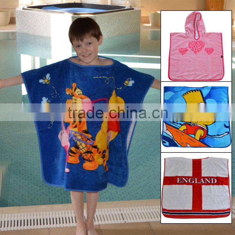 Super soft 100% cotton kids cartoon poncho towel