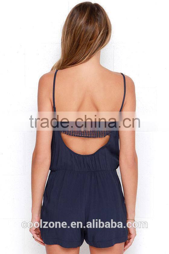 Wholesale adjustable strap lace embellished adult romper for ladies