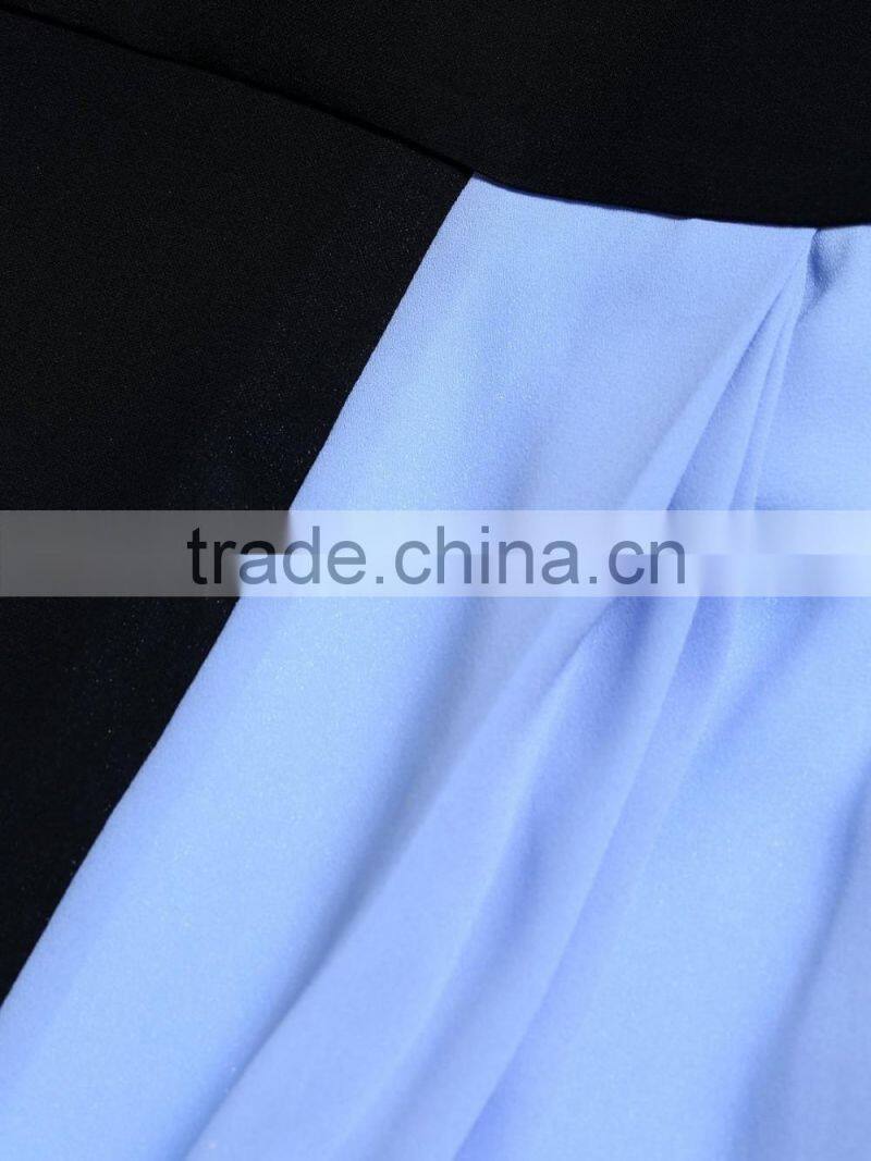 Womens black and blue contrast color chiffon sleeveless simple blank dress