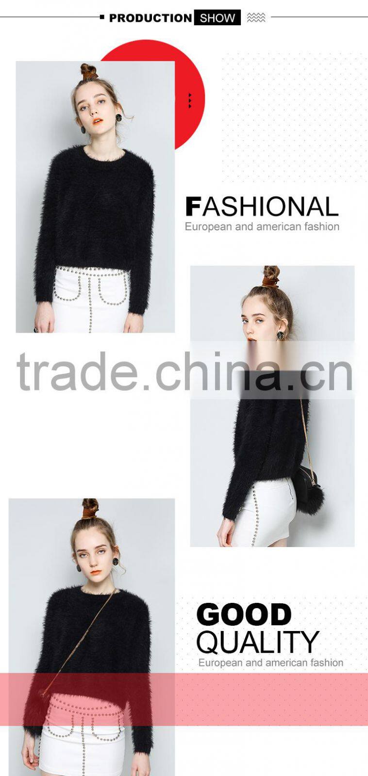 Lady custom plain soft fuzzy mohair fitted sweater pullover with high quality