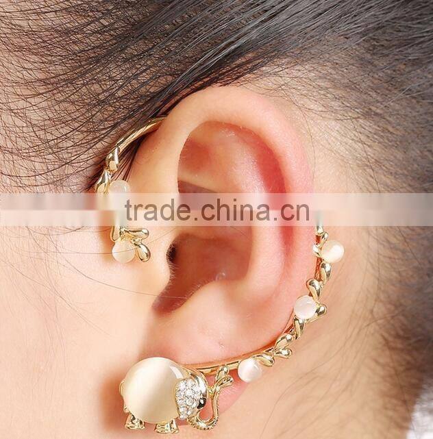 Elephant Opal Earrings Cuff Metal Ear Wrap