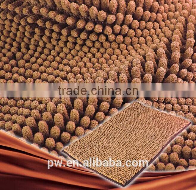 coffee color chenille floor mat Generic Washable Bathroom New Shaggy Rugs Non Slip Bath Mat Thick Shag Pile Size:60cm X 40