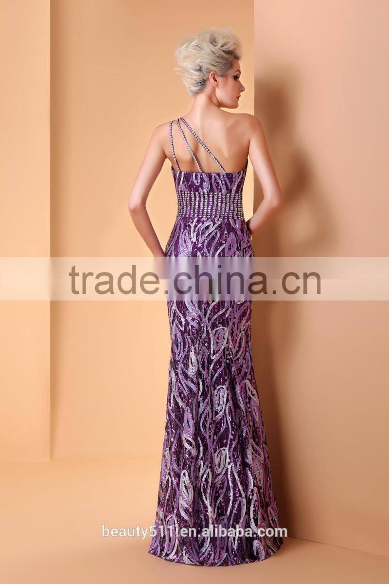 Mermaid one shoulder Floor-length Satin Sequined with Sequins prom evening dress party dress P004