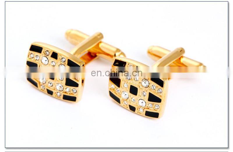 Black and Gold Grid Rhinestone Shirt Men Cufflinks Crystal