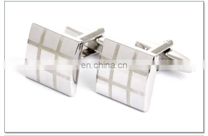 High Quality Grey Plaid Square Men Shirt Silver Cufflinks