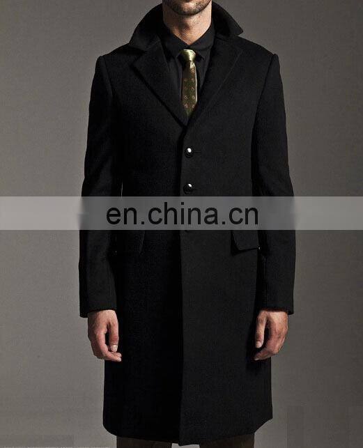 Winter Design Full Length Men's Black Wool Cashmere Chesterfield Coat