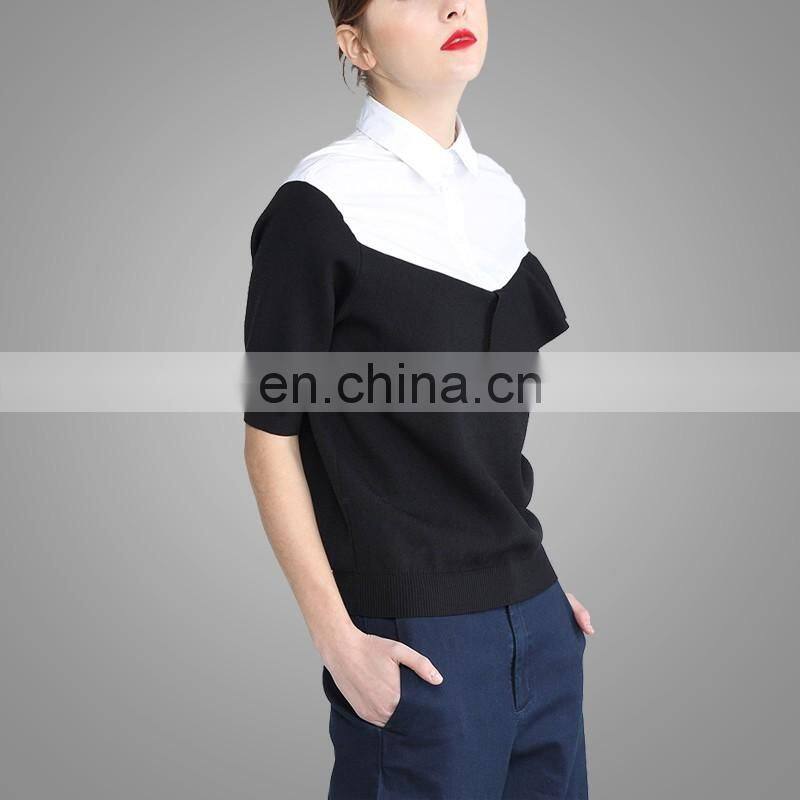 Ladies uniform blouses cool fashion blouses long sleeve joint knitted blouses for women