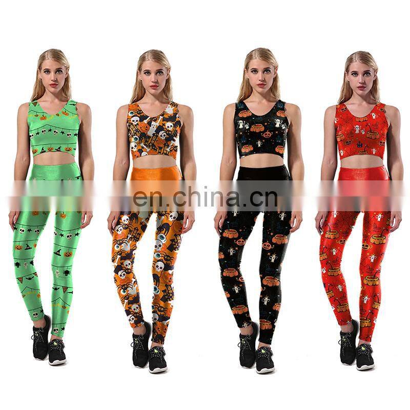 Halloween Costume Jumper Cool Skull Tank Top Bodysuit Gothic Hoody Sweatshirt and Skeleton Leggings Wholesale Adults Clothing