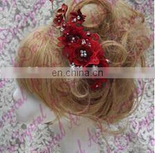 Aidocrystal Red wedding hairpiece hair flower with pearl hair comb