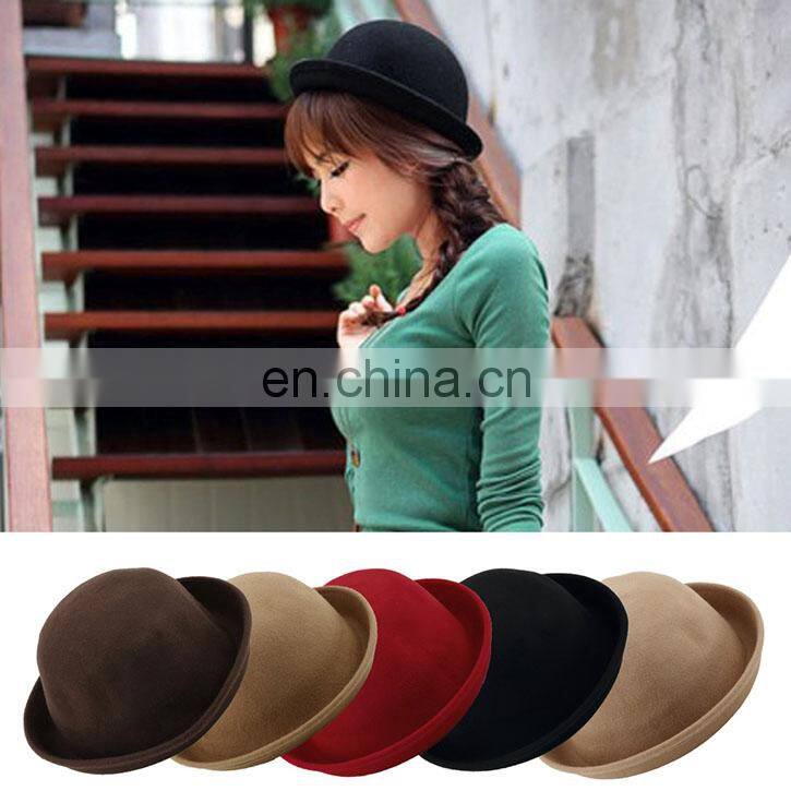 Vintage Women Men Woolen Roll Brim Bowler Hats Unisex Billycock Classic Mini Wholesale