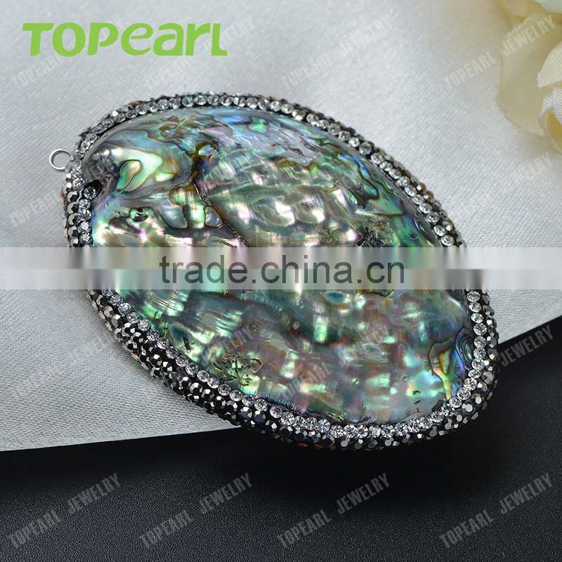 Topearl Jewelry New Design Abalone Shell Pendant Rhinestones Clay Pave Neck Pendant SPD01
