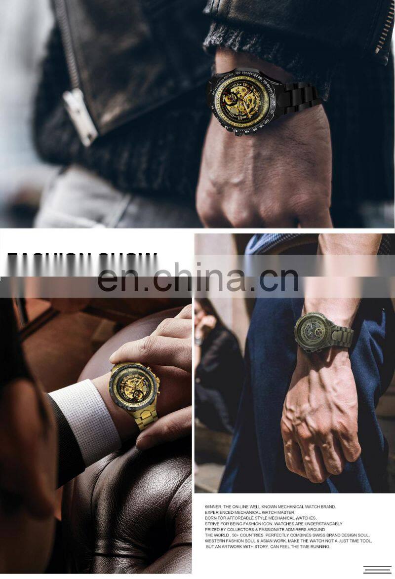 WINNER 432 Gold Fashion Gentlemen Mechanical Automatic Luxury Watch Stainless Steel Waterproof Wristwatches Wholesale Watches
