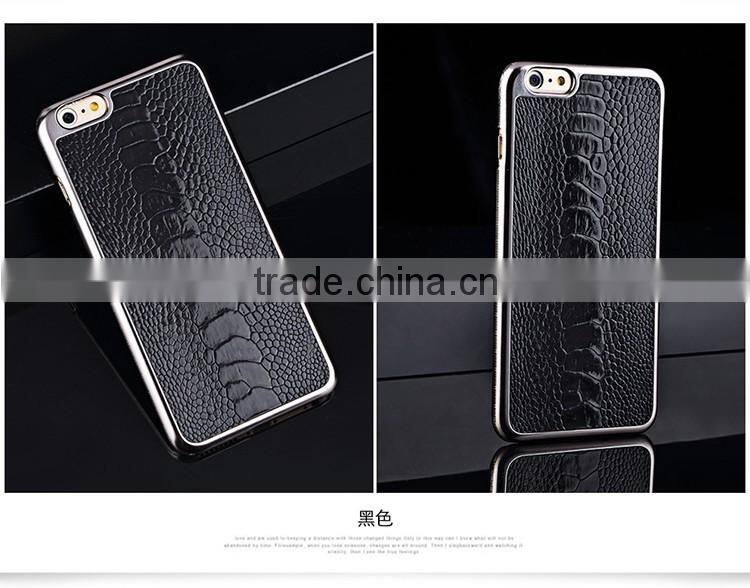 Luxury genuine ostrich leg leather case for iphone 6 with gold frame