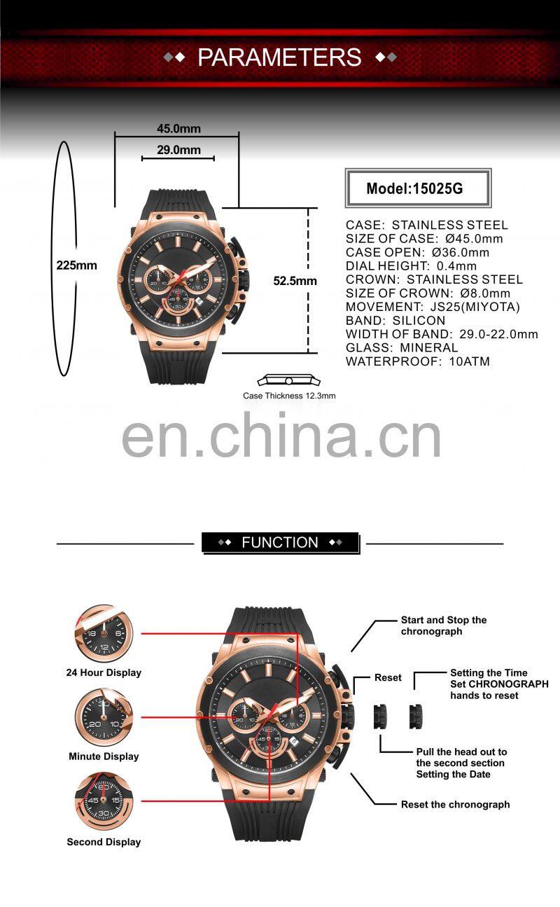 High quality 3 eyes designer watches popular brands your logo chronograph custom watches men wrist