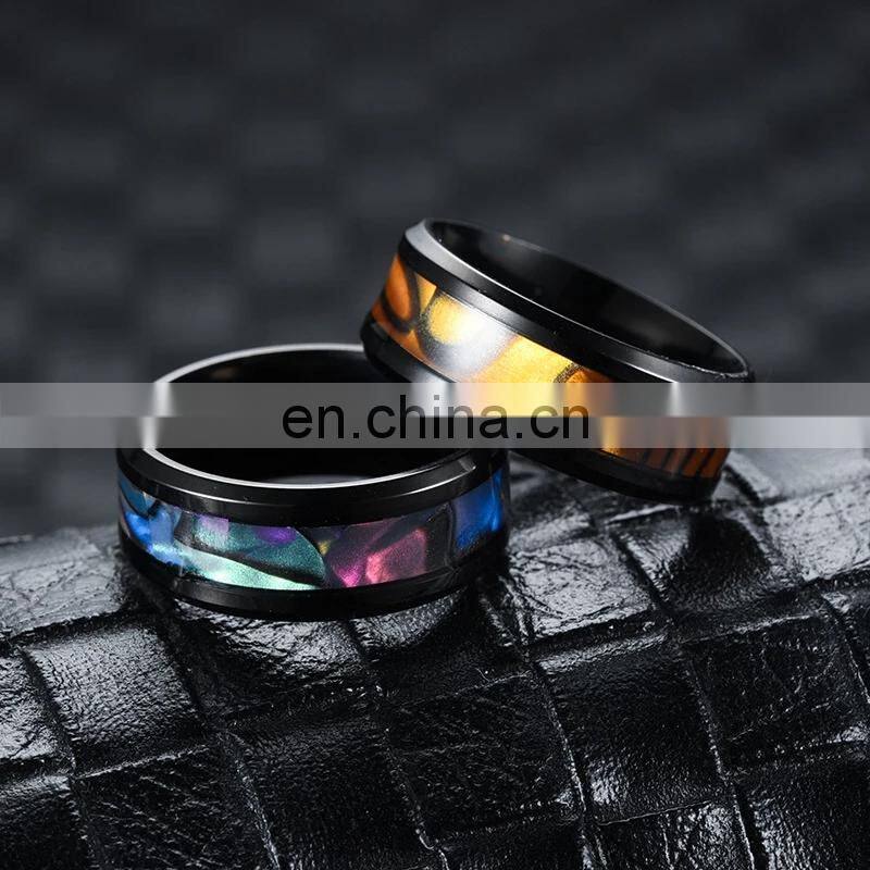 Fashion Colorful Shells Pattern Stainless Steel Couple Ring for Men Women Simple Titanium Steel Ring Wedding Party Jewelry Gifts