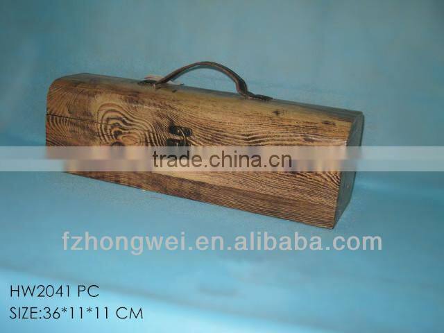 Handmade Shabby Chic Antique Brown Wooden Wine Box/Wine Case with Handle for 1 Bottle