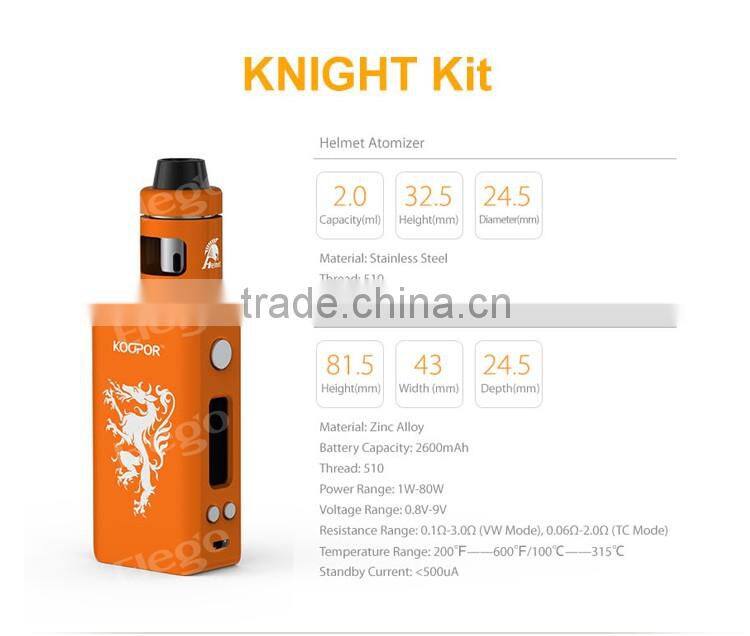Variable Wattage 1-80W 2600mah Vape Kit Original Smok Knight Kit with 4 colors Available