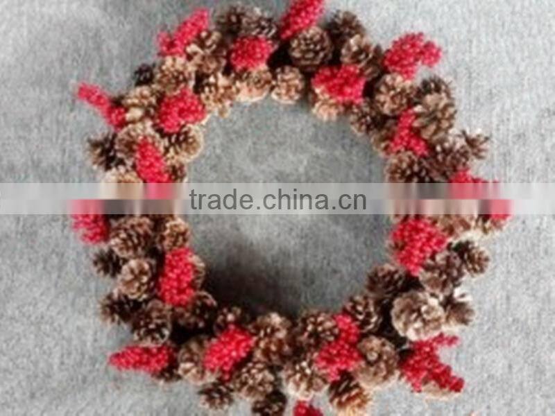 18" christmas pinecone wreath with flower and fruit/white berry christmas wreath