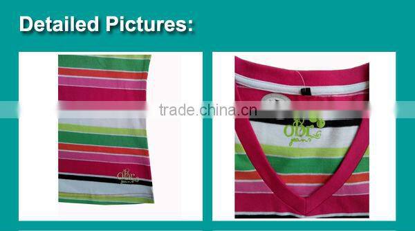 Ladies deep neck short sleeve T-shirt/Yarn dyed T shirt