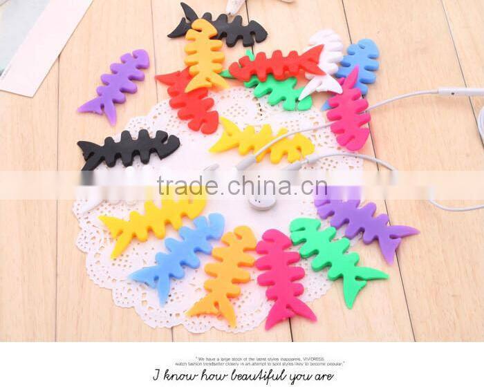 Fashion cute silicone cable winder earphone cord winder fish bone cable winder