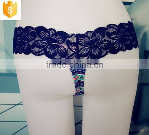 Women Sexy Underwear, Microfiber Printed and Lace Thong, Women Panties
