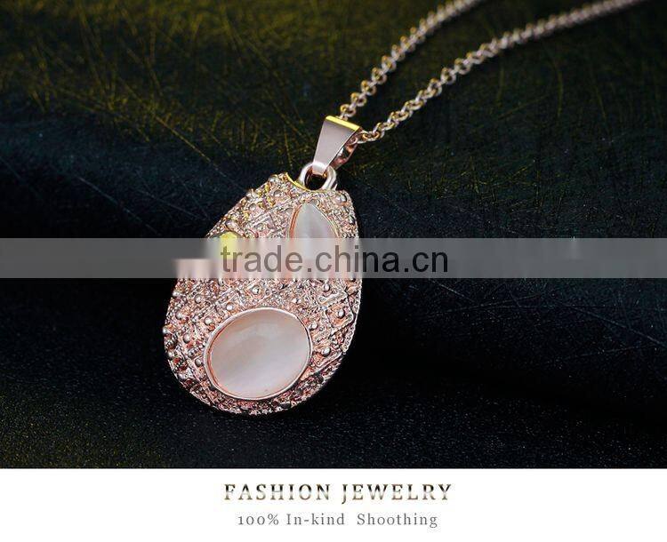 Lovely 18K Rose Gold Plated Opal Jewelry Fashion Necklace and Earring Set