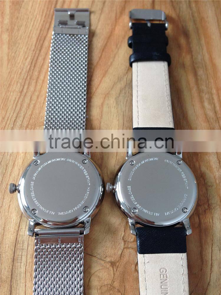 Germany design 316L stainless steel case genuine leather strap curved sapphire glass minimalist watch