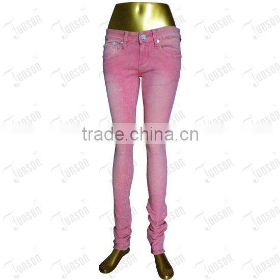 Lady's denim jeans JS-10906# bleach orange