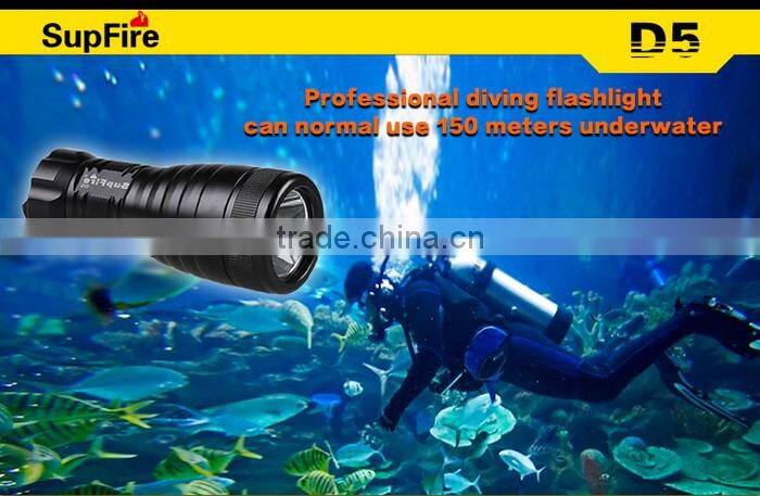 SupFire D5 professional diving torch light, XML U2 LED diving flashlight 1000lumen, use 3*AA batteries