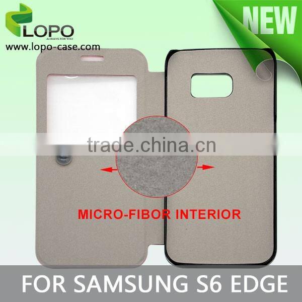 Book style flip 2D sublimation phone case for Samsung S6 edge with transparent square for viewing time