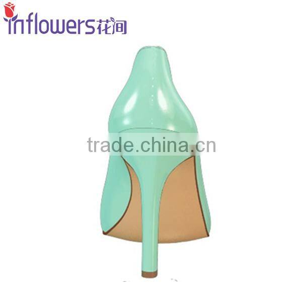 Light blue patent leather ladies high heel dress shoes