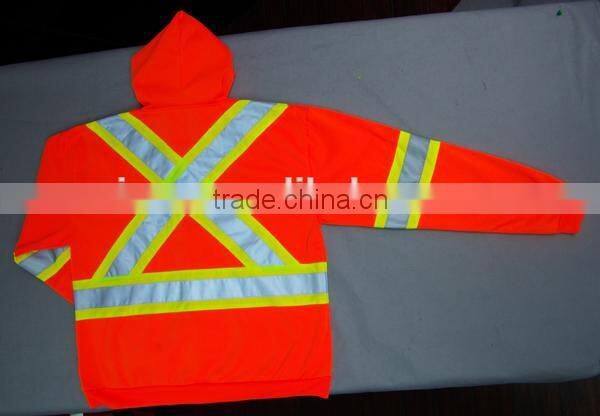 Reflective Safety Long Sleeves Hoodie Kangaroo Pocket Brushed Reflective Fleece