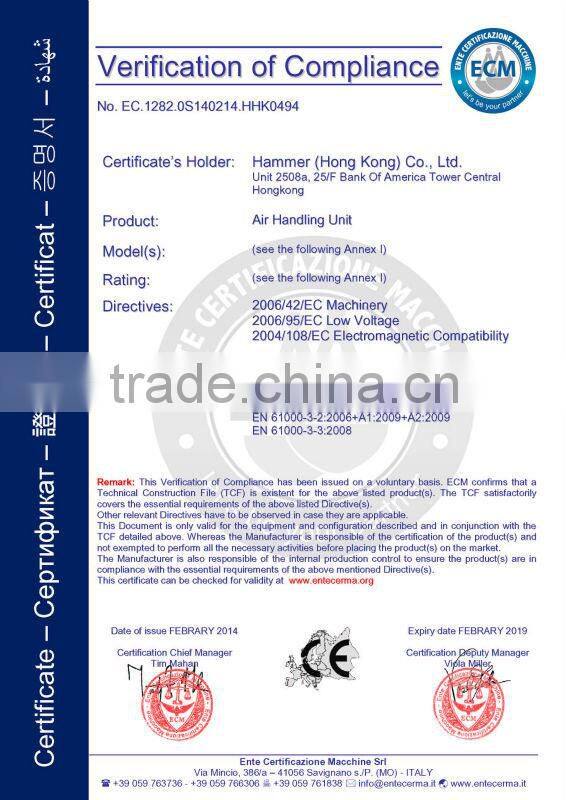 CE certified water or DX hygienic air handling unit