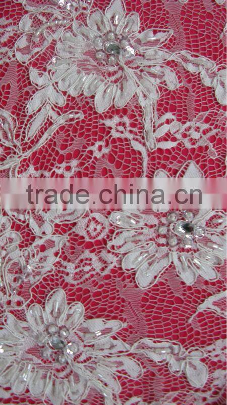 Narrow Short Full Beaded Ivory Corded French Lace Trim