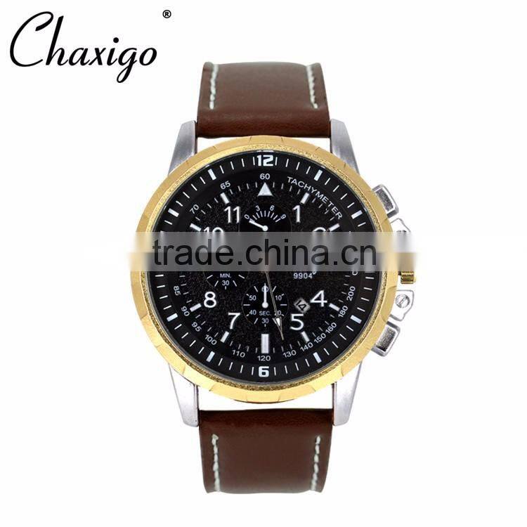 3 eyes OEM custom brand fashion watch alloy leather band watches for men chronograph watch