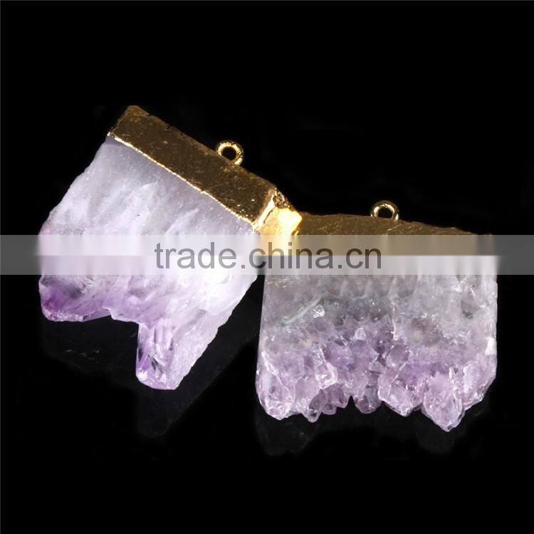 Golden Electroformed Edge Dyed Colors Natural Agate Druzy quartz Pendant Bead--OEM welcome