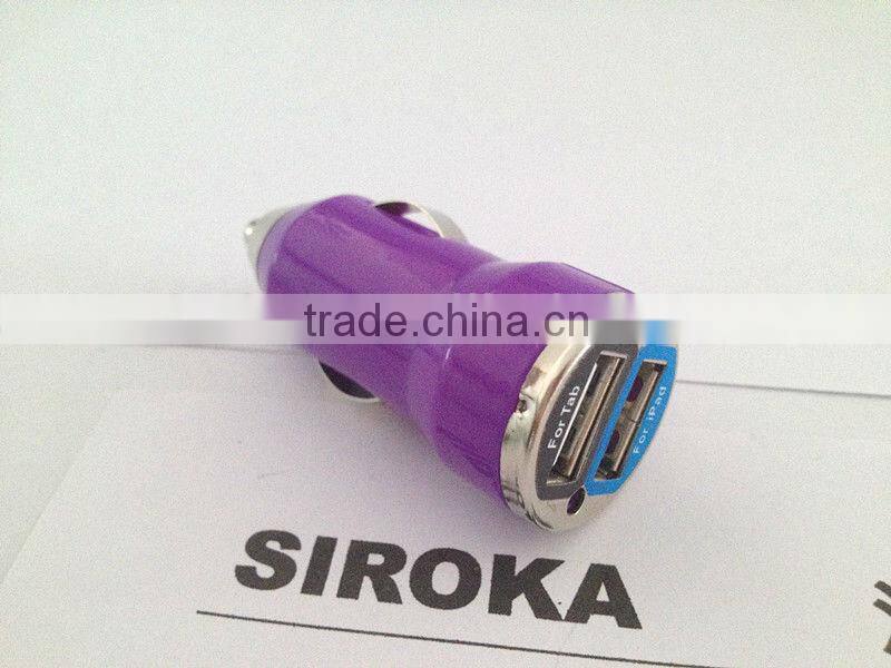 Purple Mini USB Bullet Dual Car Charger for Apple iPhone4S iPhone 5 iPod smartphones