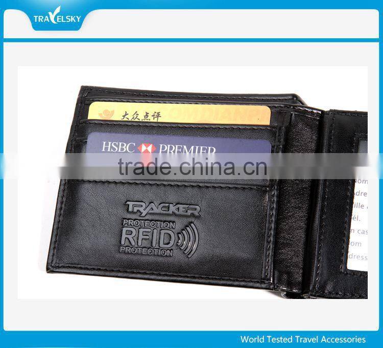 New design four fold durable young man leather RFID wallet