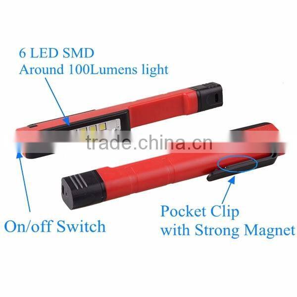 Portable SMD Worklight 6 LED SMD Pen Worklight with Magetic Clip