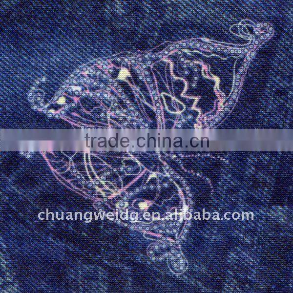 Cheap wholesale comfort printed denim fabric,polyester spandex tight printed denim fitness fabric,,women stained jeans fabric