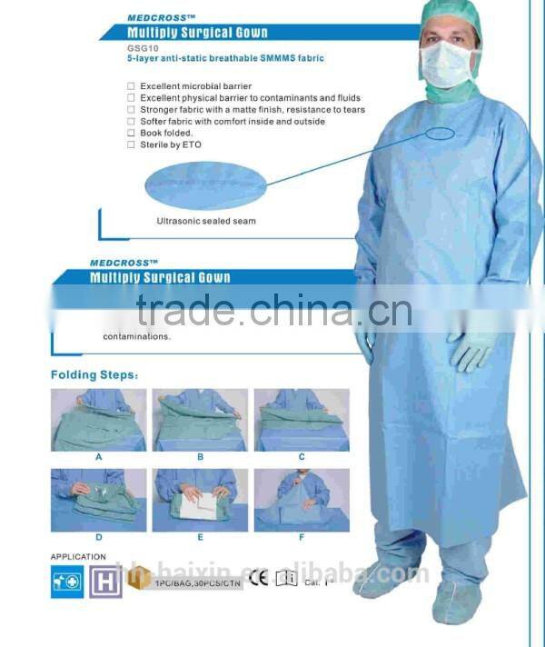 Best selling dental non woven reinforced surgical gown sterile