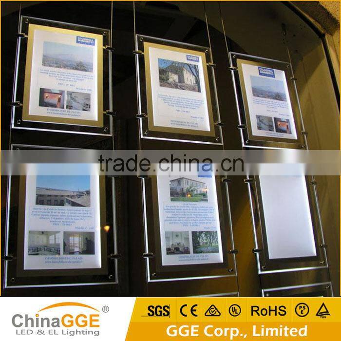 Slim Indoor Wall Hanging Backlit Crystal Advertising Light Box Window Display Real Estate Light Pockets