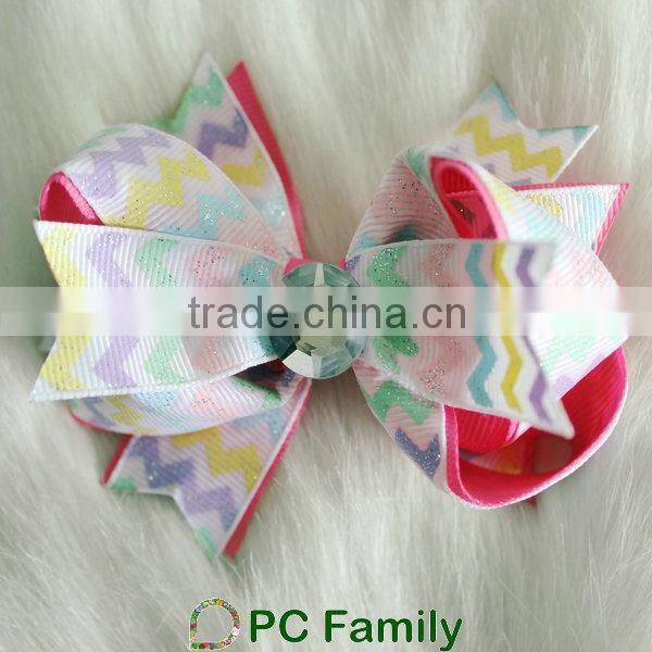 High quality 4" glitter chevron printed ribbon hair bow