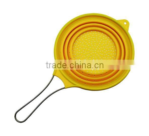 L size collapsible silicone strainer, foldable silicone colander, silicone kitchen tools strainers,100% Food grade