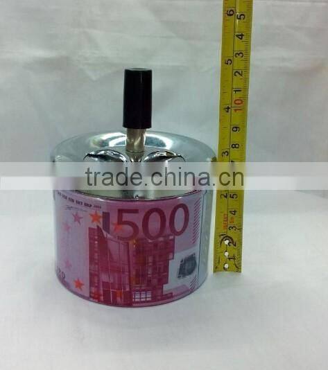 ASHTRAY METAL EURO BILL COOL GIFT NEW SMOKE CIGARETTE PUSH DOWN SPINNING