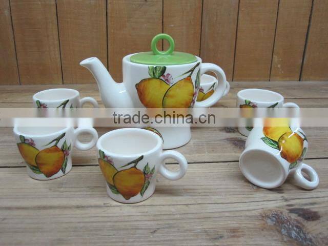 Factory direct sale white ceramic teapot with lemon decal