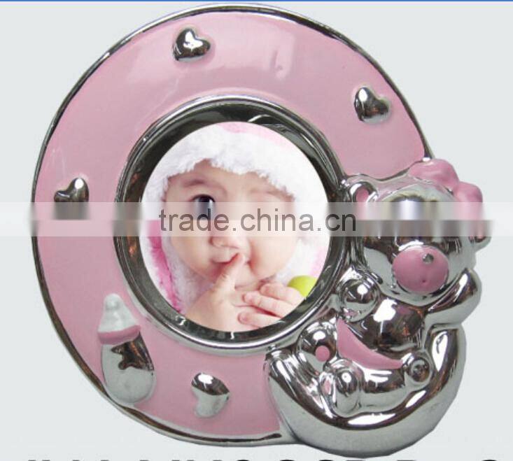 Wholesale cute angela baby birthday picture frames pink color and sliver plating